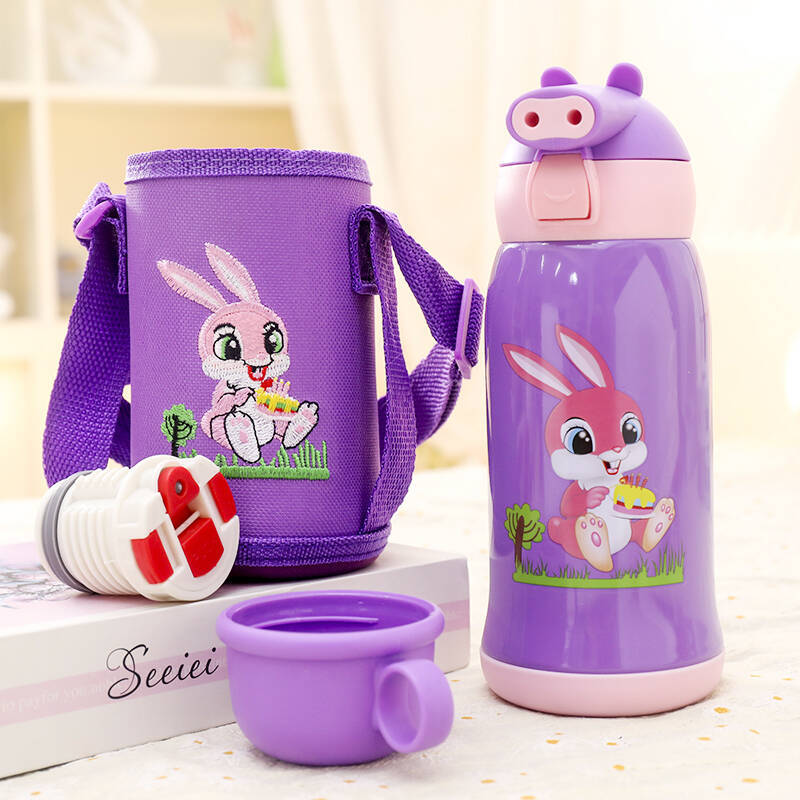 Damen Isolierte Trinkflasche mit niedlichem Kaninchen-Design und praktischem Tragegurt Brehn