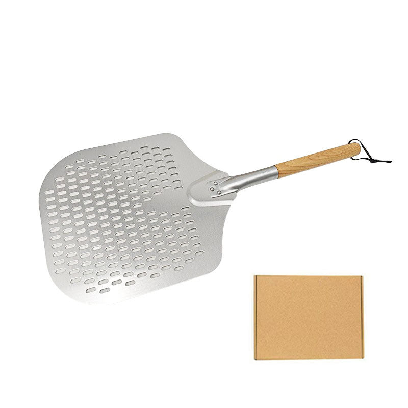 lange Griffe perforierte Pizzaschaufel Set mit Holzgriff Edelstahl Schneider und Dreieckserver Brehn