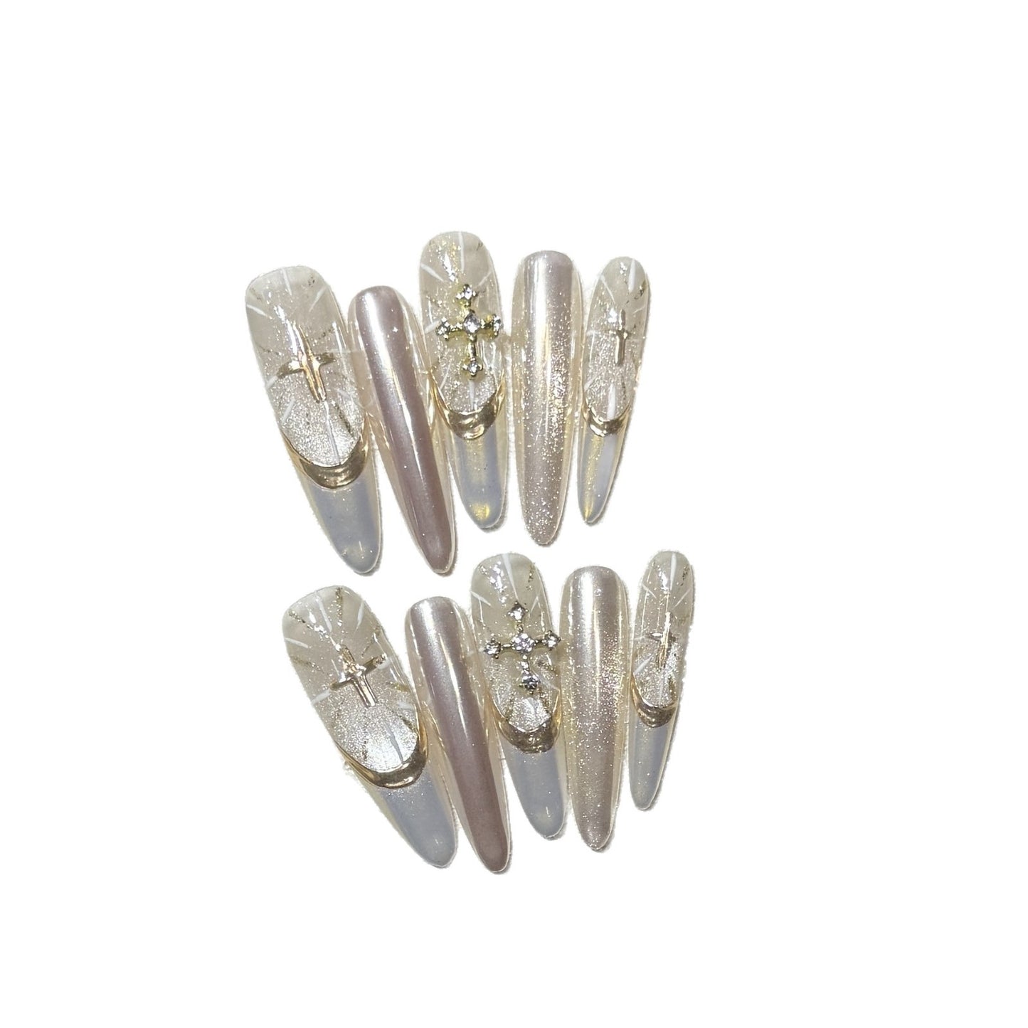 Glamouröse Stiletto Press-On Nail Set mit künstlerischen Akzenten Brehn