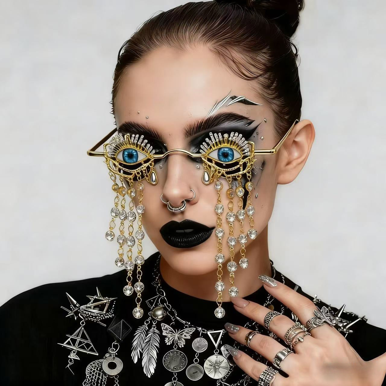 Damen kreative Glanzbrille mit Augenmotiv und funkelnden Verzierungen Brehn