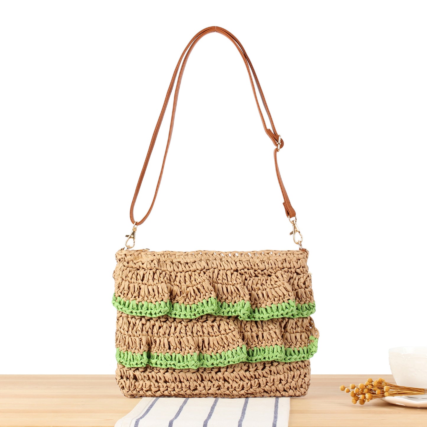 Handtasche mit Rüschendesign Aus Geflochtenem Bast Brehn