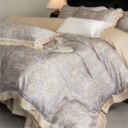 Luxus Aquarell Floral Gebürstet Mikrofaser Bettbezug Set mit Paspelbesatz