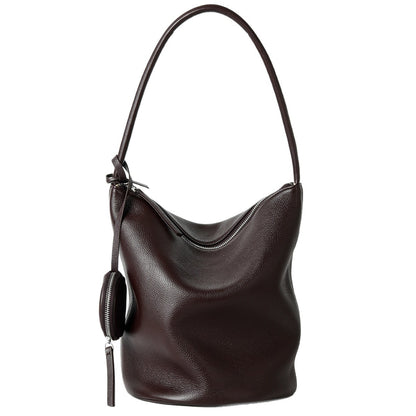 Schluffige genarbte Bucket Hobo Tasche mit gebogenem Reißverschluss und abnehmbarem Münzbeutel