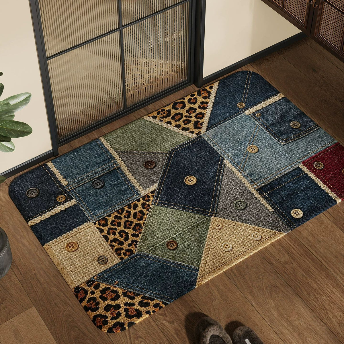 Spaßiger und bunter Patchwork-Teppich Brehn