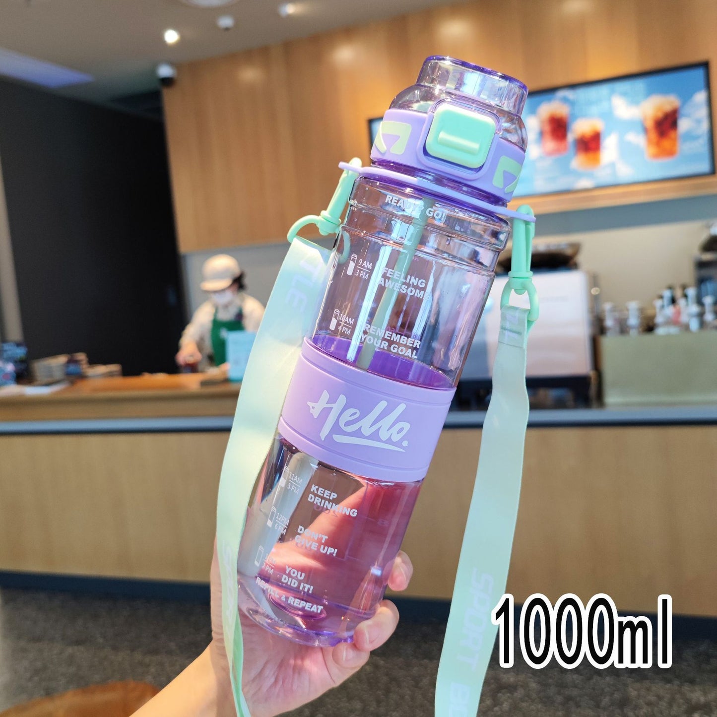 Damen große Sport-Trinkflasche mit motivierenden Zeitmarkierungen Brehn