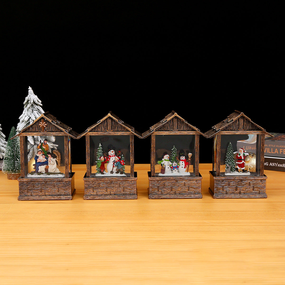 Nostalgische Schneekugel-Dekoration mit Weihnachtsmann und Kindern Brehn
