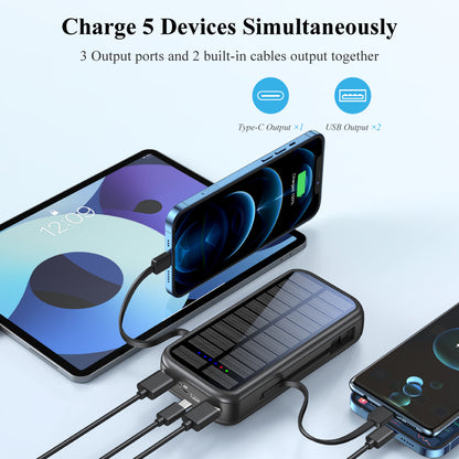 Solar Powerbank mit Integrierter Schnellladefunktion und Usb-C-Kabel Brehn