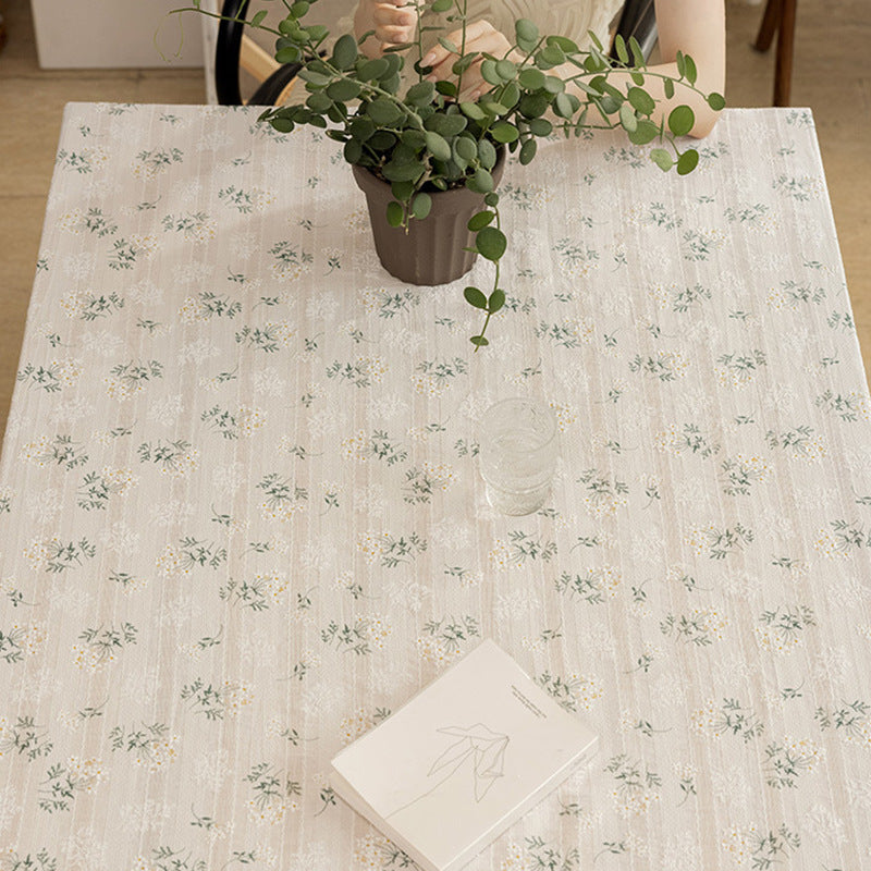 Rechteckige Tischdecke aus Leinenmischung mit Fransenbesatz und verstreuter Punktstickerei