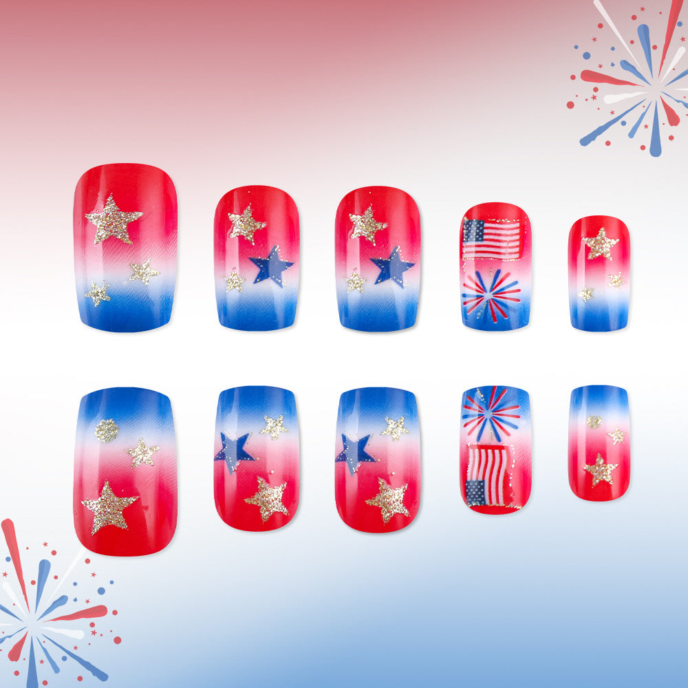 Thematische Nagelkunst mit funkeltenden Sternen und Streifen Brehn