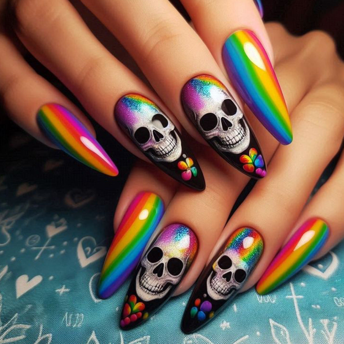 Künstlerische Skull-Themen Stiletto Nagelkunst Extensions Brehn