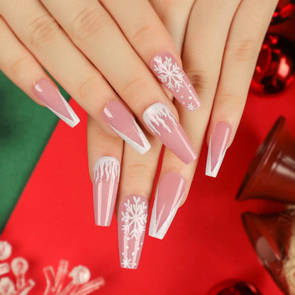 Kunstvolle Stiletto-Nägel mit Schneeflocken-Motiv Brehn