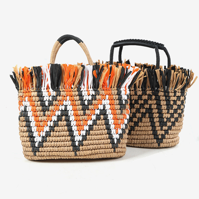 Damen Stilvolle, handgeknüpfte Strandtasche mit fransigem Design Brehn