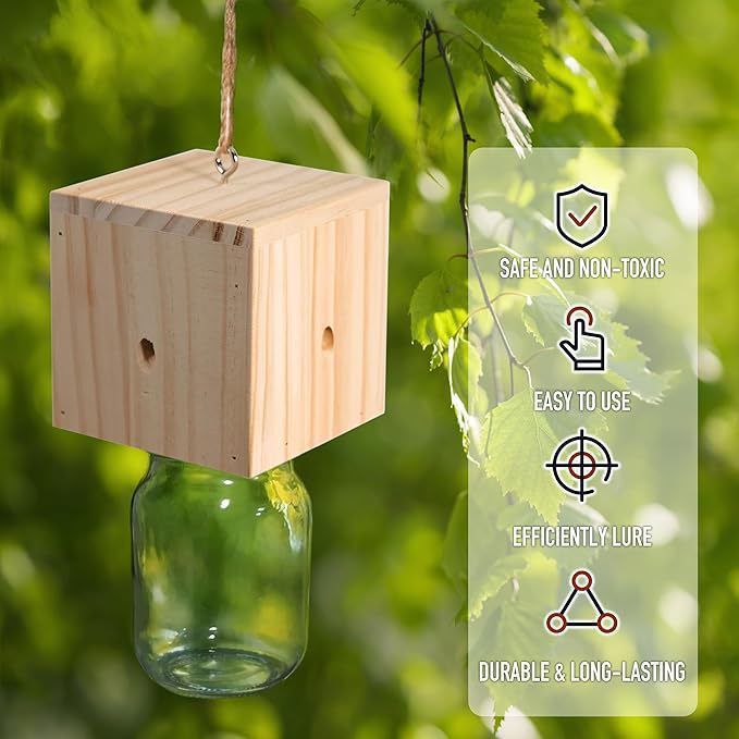 Hängender Holzvogelfutterspender mit Glasbehälter für Samen und natürlichem Jutegurt Brehn