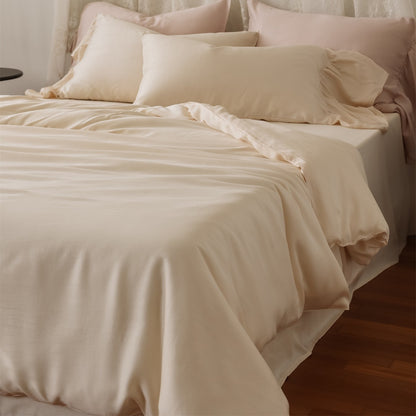 Seiden-Feel Maulbeere Satin Bettwäsche Set mit tiefem Taschen Spannbettlaken und Kuvertkissenbezügen
