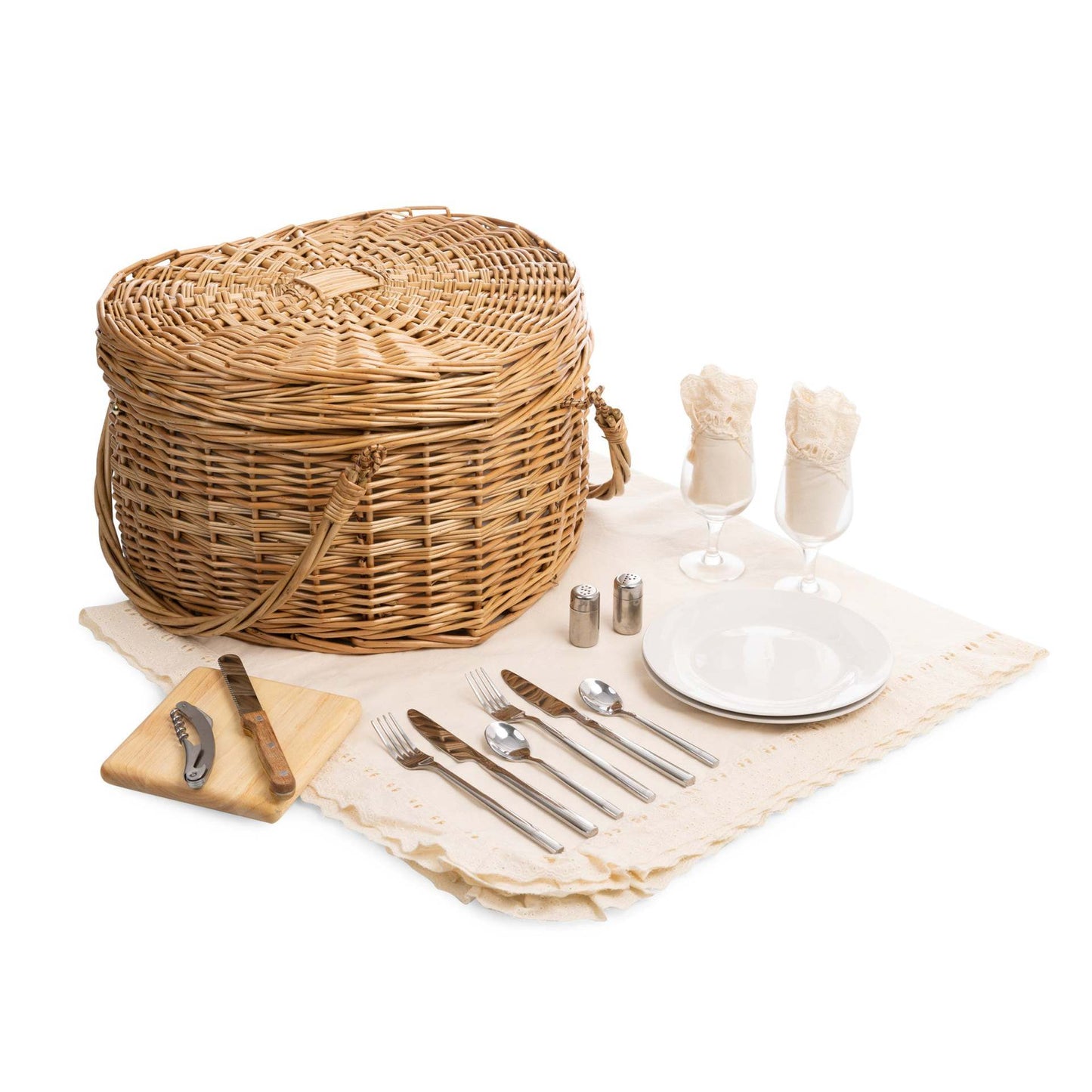 Damen Picknickkorb mit integriertem Geschirrset und elegantem Innenfutter Brehn