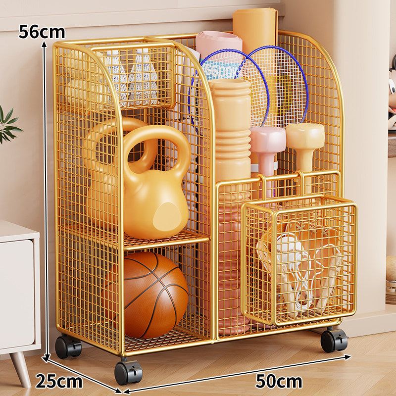 Rollender Mesh-Sportgeräte-Storage-Wagen mit Mehrfach-Organizer und verriegelbaren Rollen