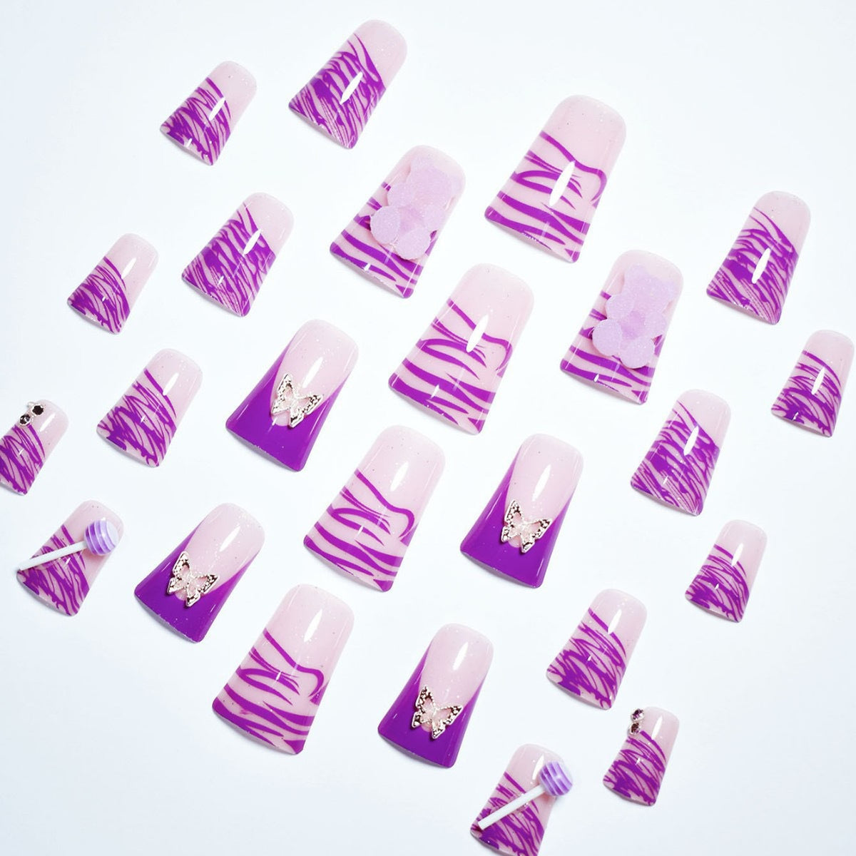 Kreatives Schmetterlings- und Süßigkeiten-inspiriertes Nagelset Brehn