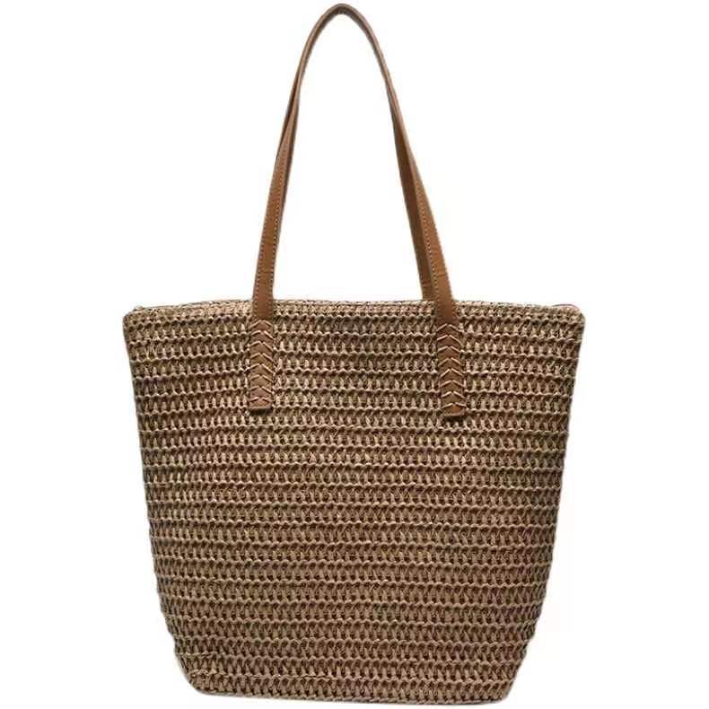 Elegante Basttasche mit Hochwertigen Ledergriffen Brehn