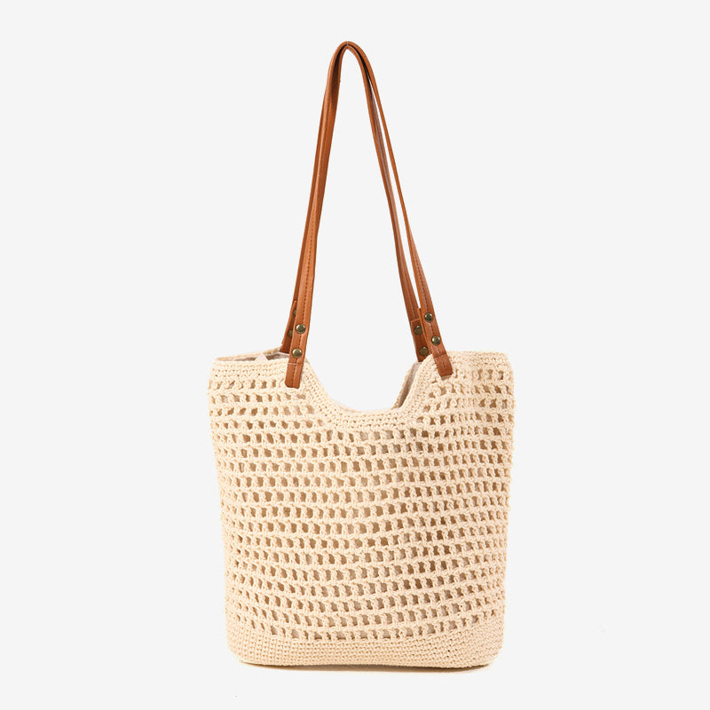 Damen Strick Tragetasche mit eleganten Lederriemen Brehn