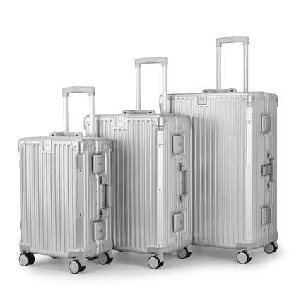 Hartschalen-Koffer Set aus Aluminium – Reisegepäck mit 360° Drehrollen, Teleskopgriff und Schließsystem
