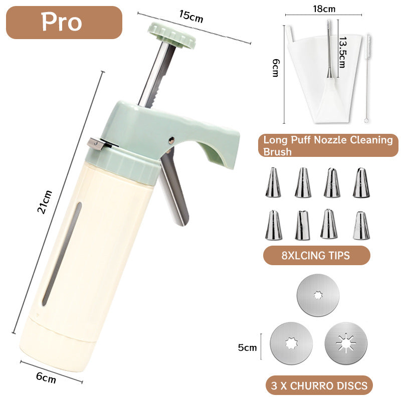 Handheld Cookie Press and Churro Maker with Assorted Piping Discs and Stainless Nozzles
