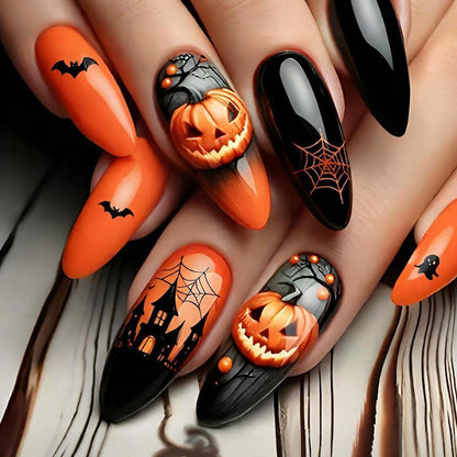 Halloween Kunstnagelset mit kreativen Geister- und Kürbismotiven Brehn