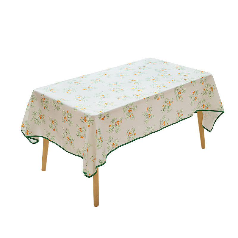 Rechteckige Esstischdecke mit botanischem Orangenbeeren-Print und kontrastierter Saum-Paspel Brehn