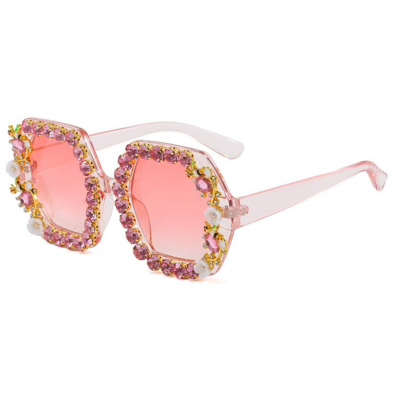 Damen extravagante Hexagon-Sonnenbrille mit Kristallverzierung Brehn