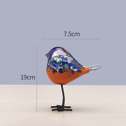 Handgefertigte dekorative Glasskulptur eines Vogels auf Metallbeinen Brehn