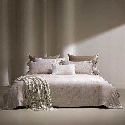 Marmoreffekt Baumwoll-Satin Bettbezug Set mit Strickdecke und Oxford-Kissenbezügen