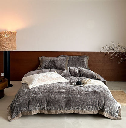 Flauschiges Samtvelours-Bettbezug-Set mit soften Plüschfasern und Hotelverschluss Brehn