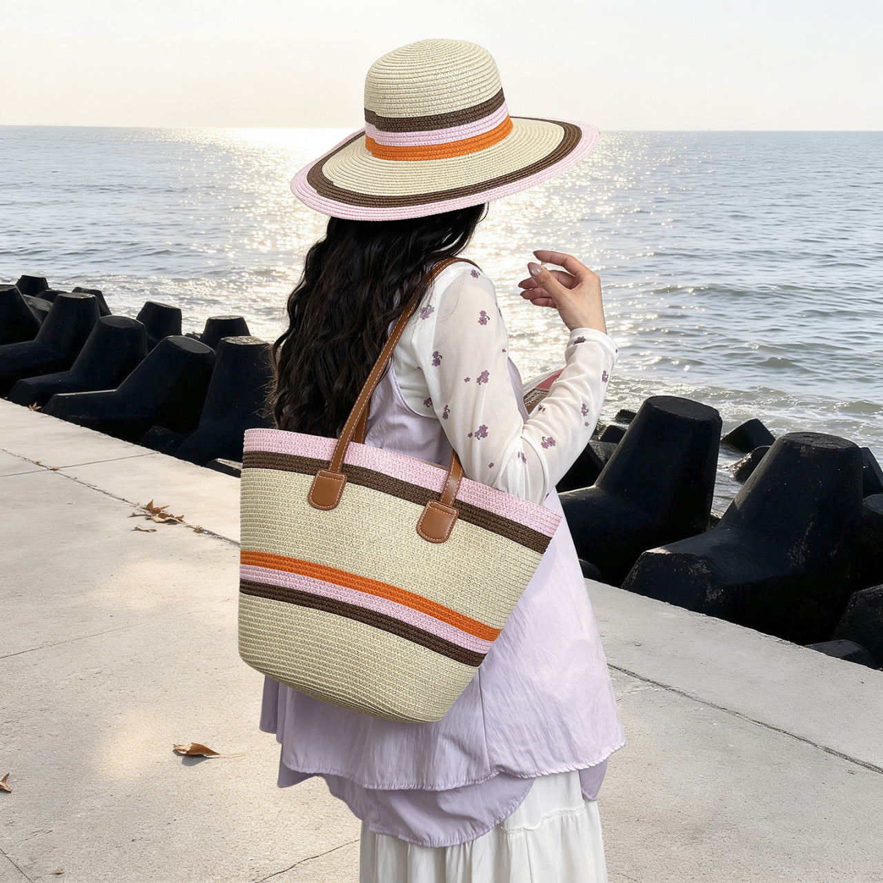 Bunte Strohtasche Strandtasche Brehn