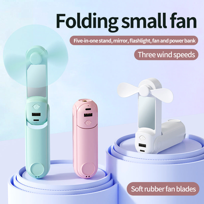 Unisex nan faltbarer Handventilator mit integriertem Akku, Ladeausgang und Aufstellspiegel Brehn