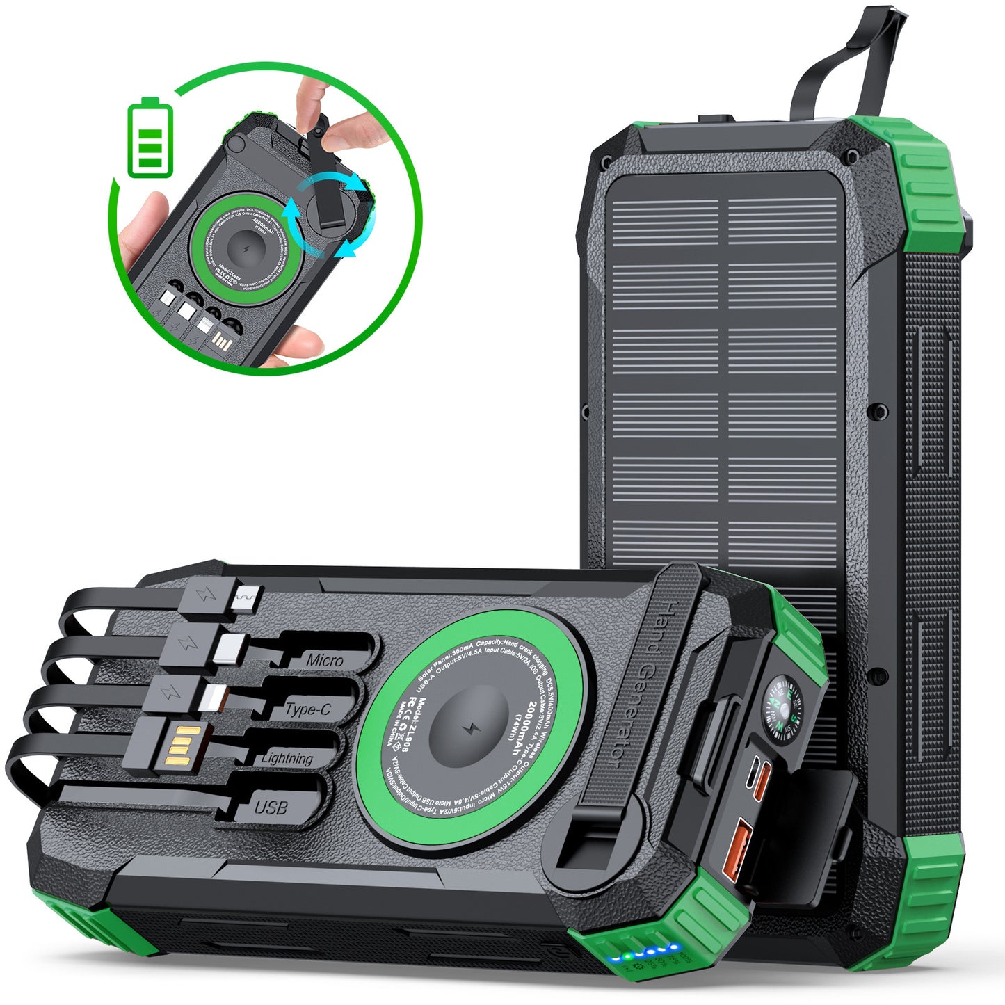 Tragbare Solar Powerbank mit Multifunktionalem Ladekabel Brehn