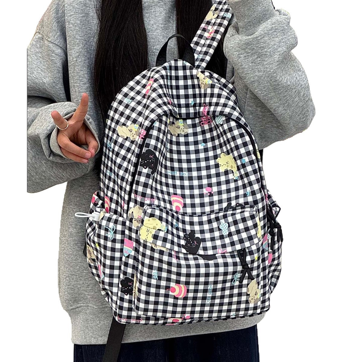 Rucksack mit Kreativem Karomuster und Verspielten Applikationen Brehn