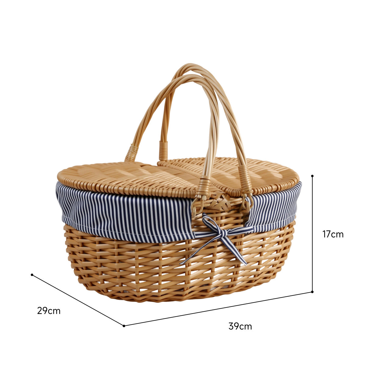 Damen Korb mit dekorativem Gingham-Stoffrand und robusten Griffen Brehn