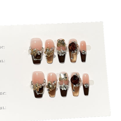 Glamourös Floral Verziert Press-On Nagelkunst Set