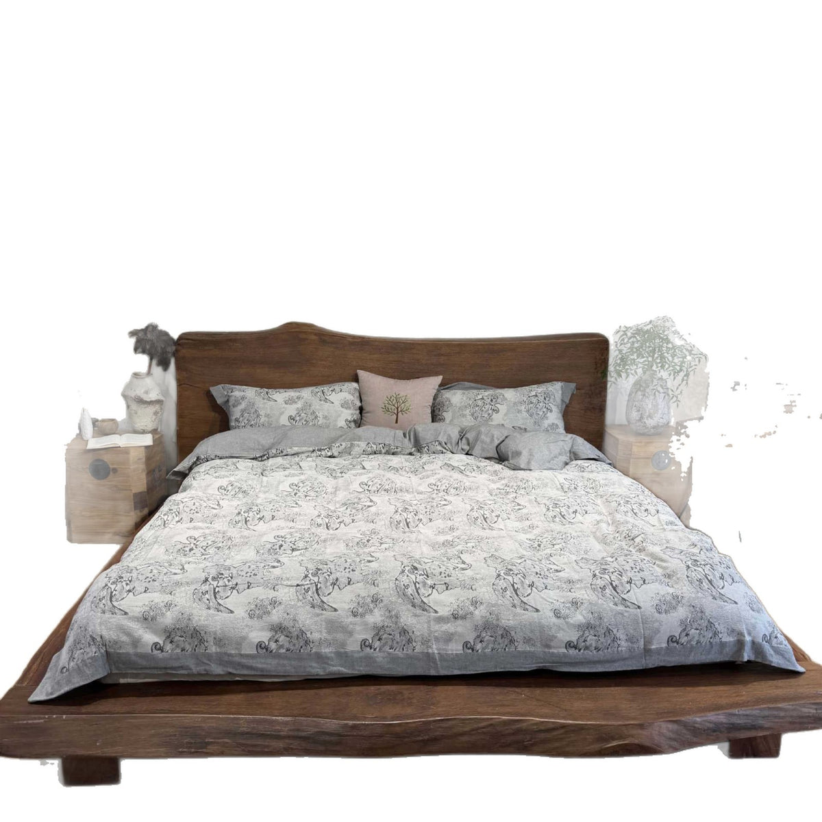 Premium-Feinleinen Bettbezug-Garnitur mit Vintage-Paisley und Bettrock