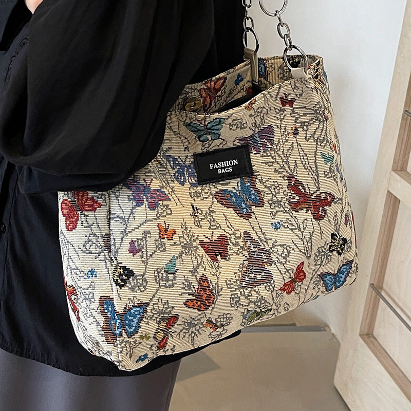 Künstlerische Blumenprint-Canvas-Shopper-Tasche