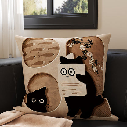 Plush Velvet Decorative Square Throw Pillow Cover with Cartoon Dog Family Illustration and Hidden Zipper