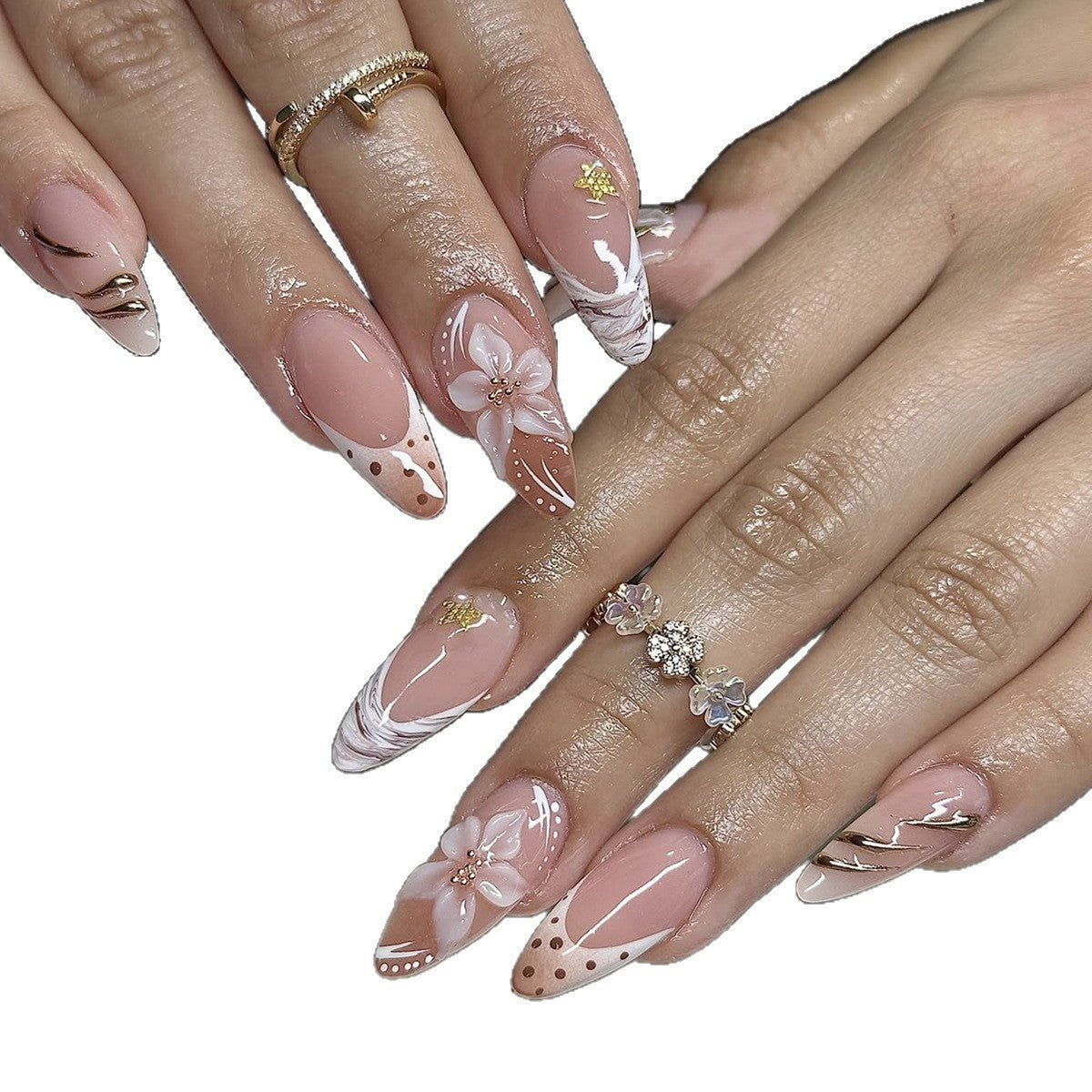 Kunstnagelset mit floralen und eleganten Details Brehn