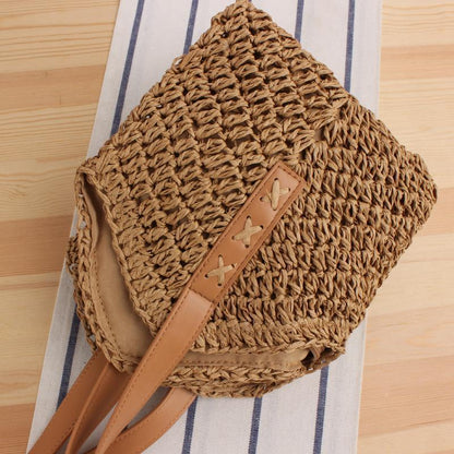 Große Strohtasche mit Lederakzenten Brehn