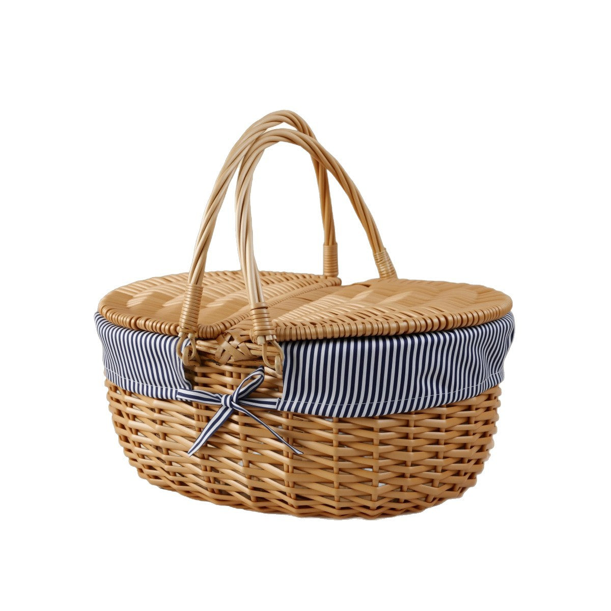 Damen geflochtener Picknickkorb mit romantischem Gingham-Futter Brehn
