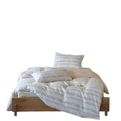 Bettwäsche-Set aus Baumwollperkal mit dezentem Streifen- und Pompon-Design