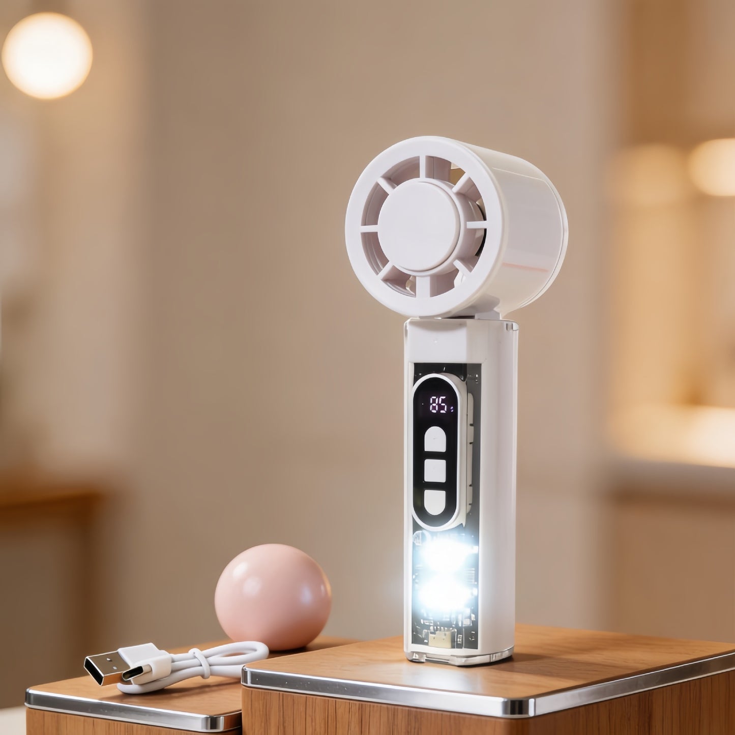 Damen Tragbarer Handventilator mit Temperaturanzeige und LED-Beleuchtung Brehn
