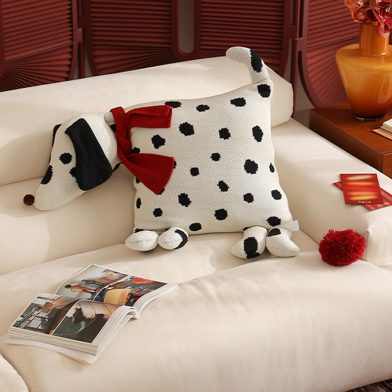 Dekoratives Strick-Kuschelkissen in Hundeform mit gestepptem Körper und Schleifen-Detail Brehn