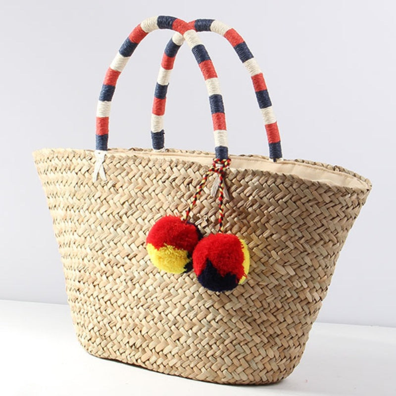 Geflochtene Strandtasche mit Dekorativen Pompons Brehn