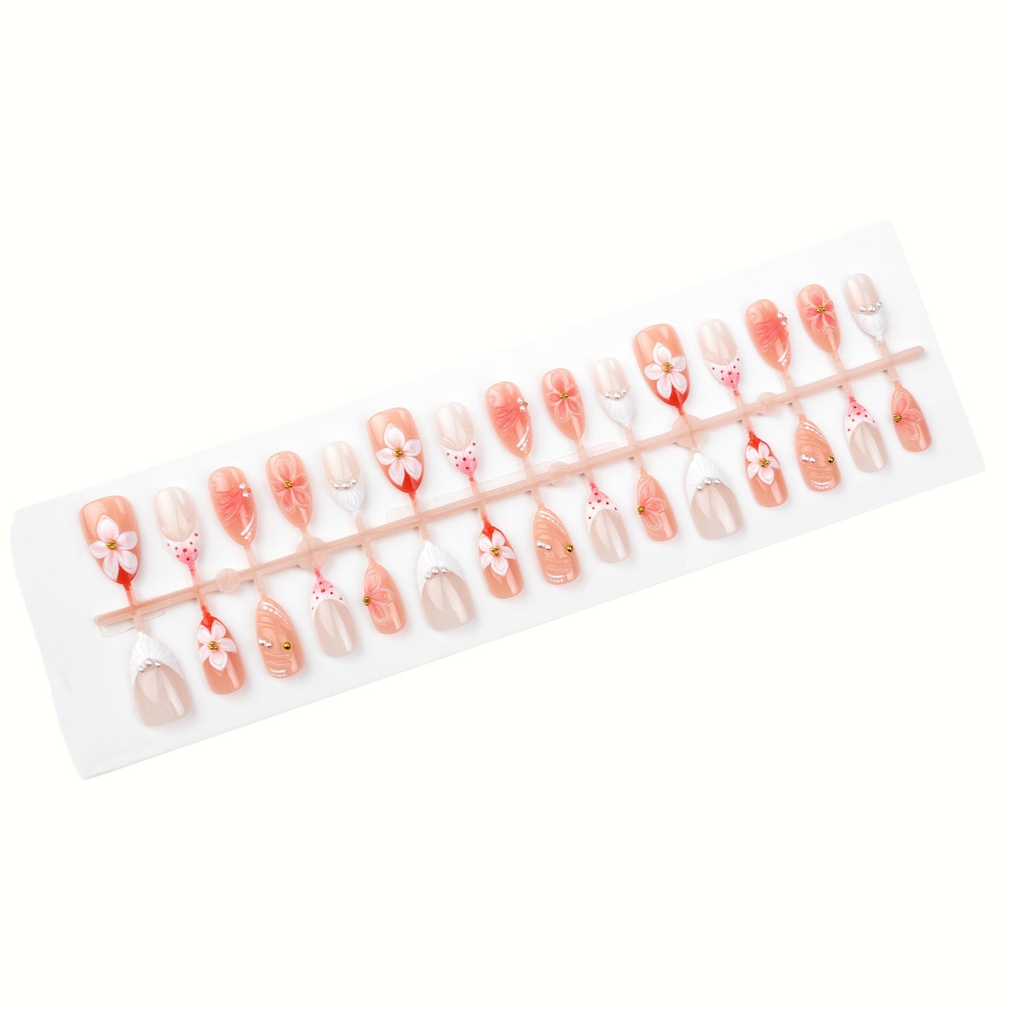 Floral Verzierter Press-On Nail Set Brehn