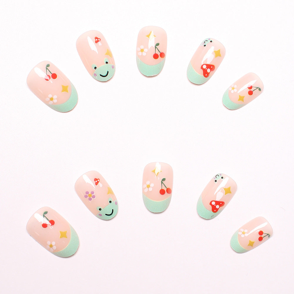 Kunstnagelset mit fröhlichen 3D-Motiven und blühenden Akzenten Brehn