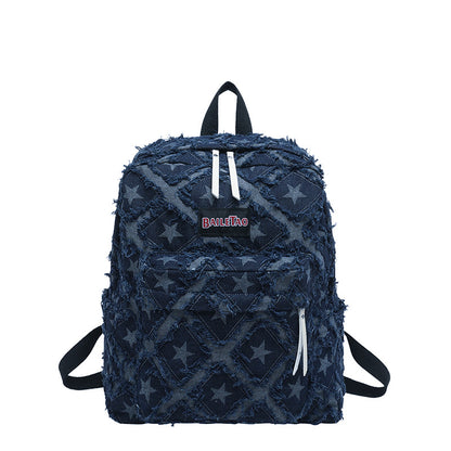 Distressed Star Pattern Denim Rucksack Brehn